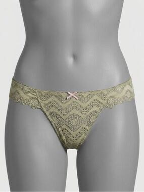 Victoria’s Secret PINK Slate Green Lace Thong Panty NEW Medium